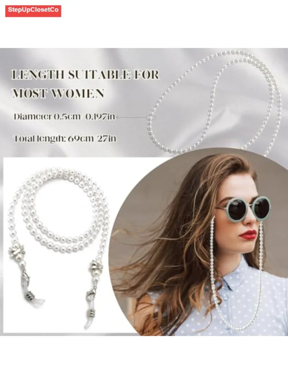 Pearl Glasses Chain Eyeglass Holder Necklace Adjustable Beaded Eyewear Strap